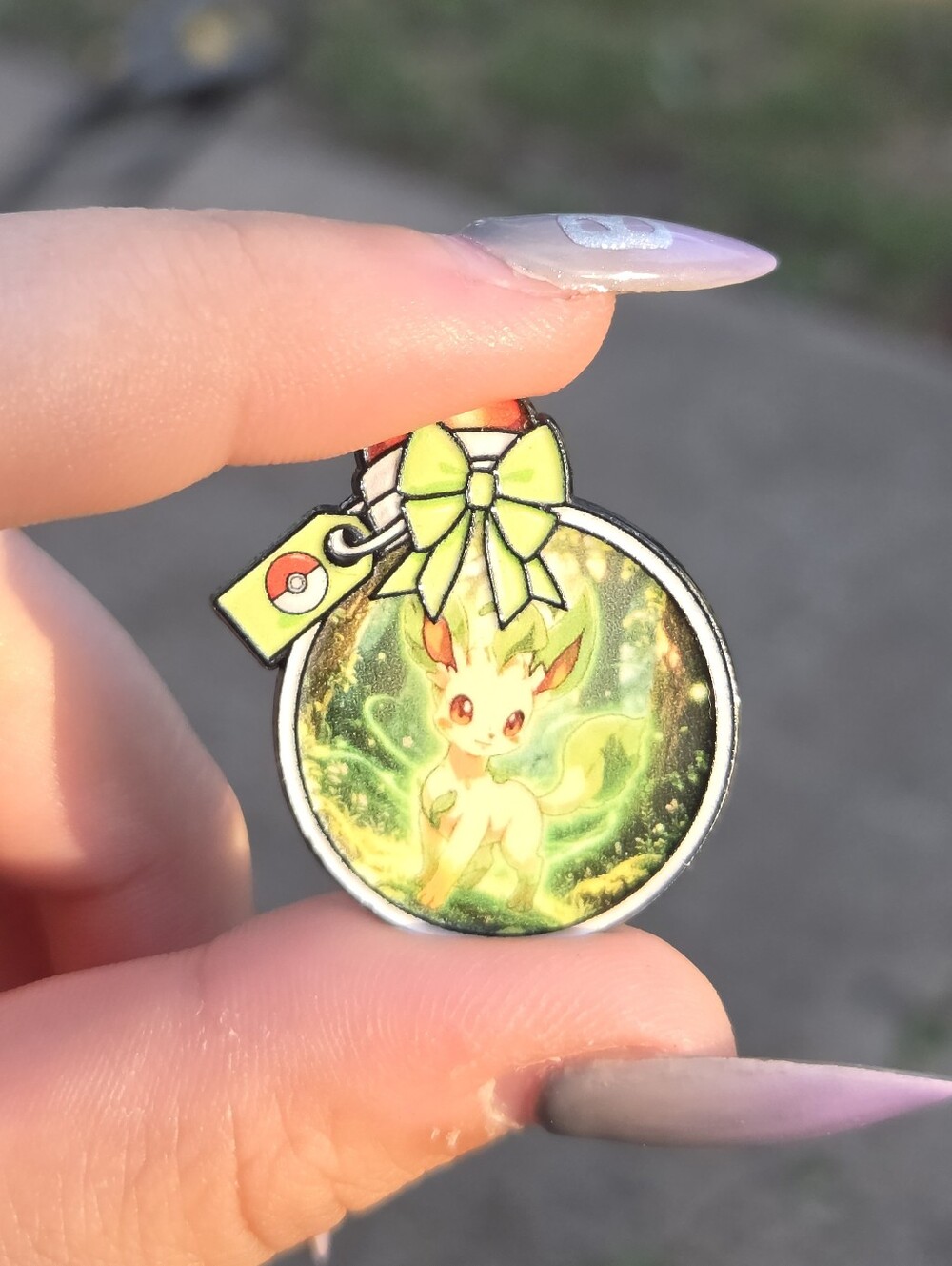 Pokemon Green Eeveelution Charm with Lime Bow Accent